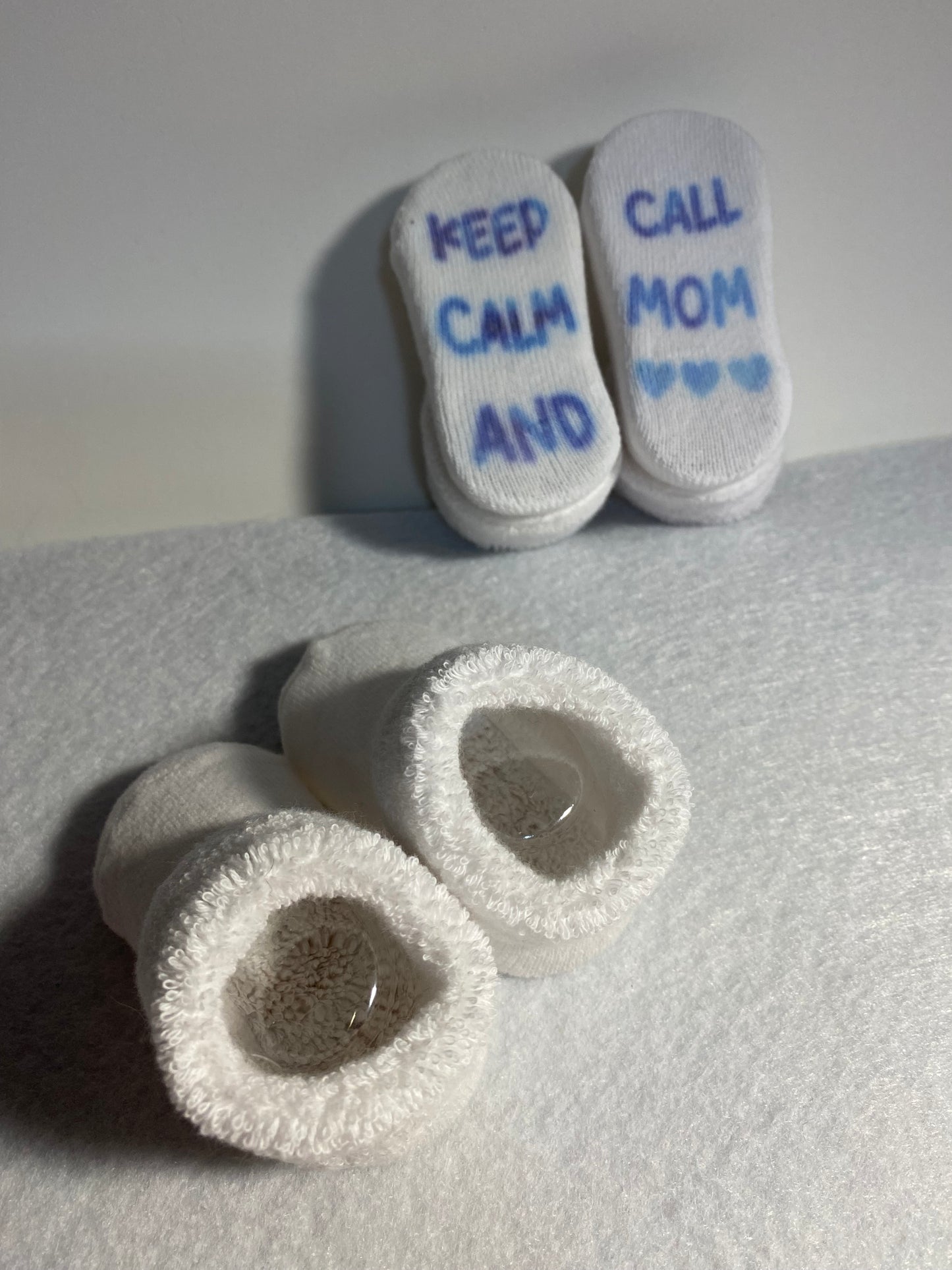 Blue Keep Calm and Call Mom Booties