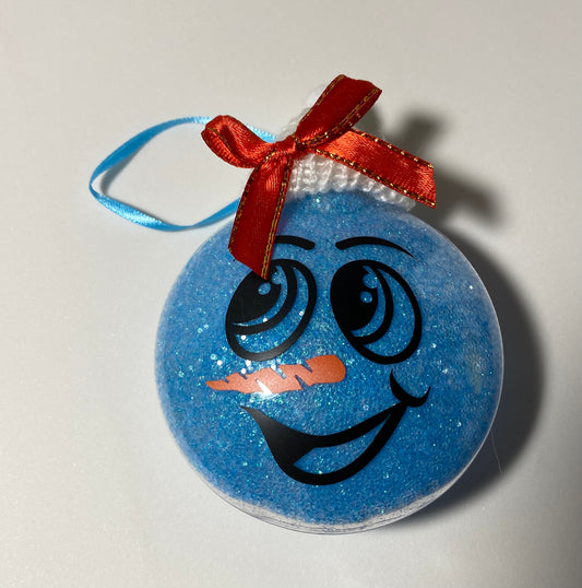 Blue Snowman Ornament with Orange Bow