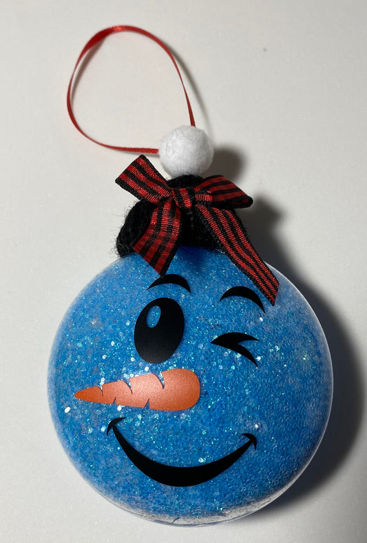 Blue Snowman Ornament with Black Hat